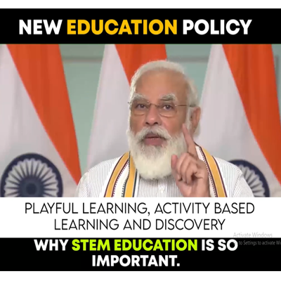 A still from a speech on India's National Education Policy, on a Newton Box quote card.