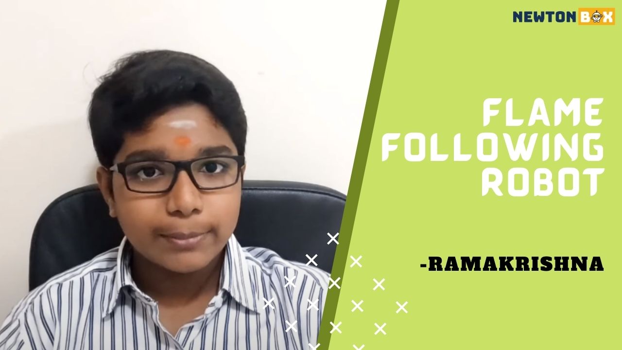 Newton Box title card: Ramakrishna and his flame-following robot.